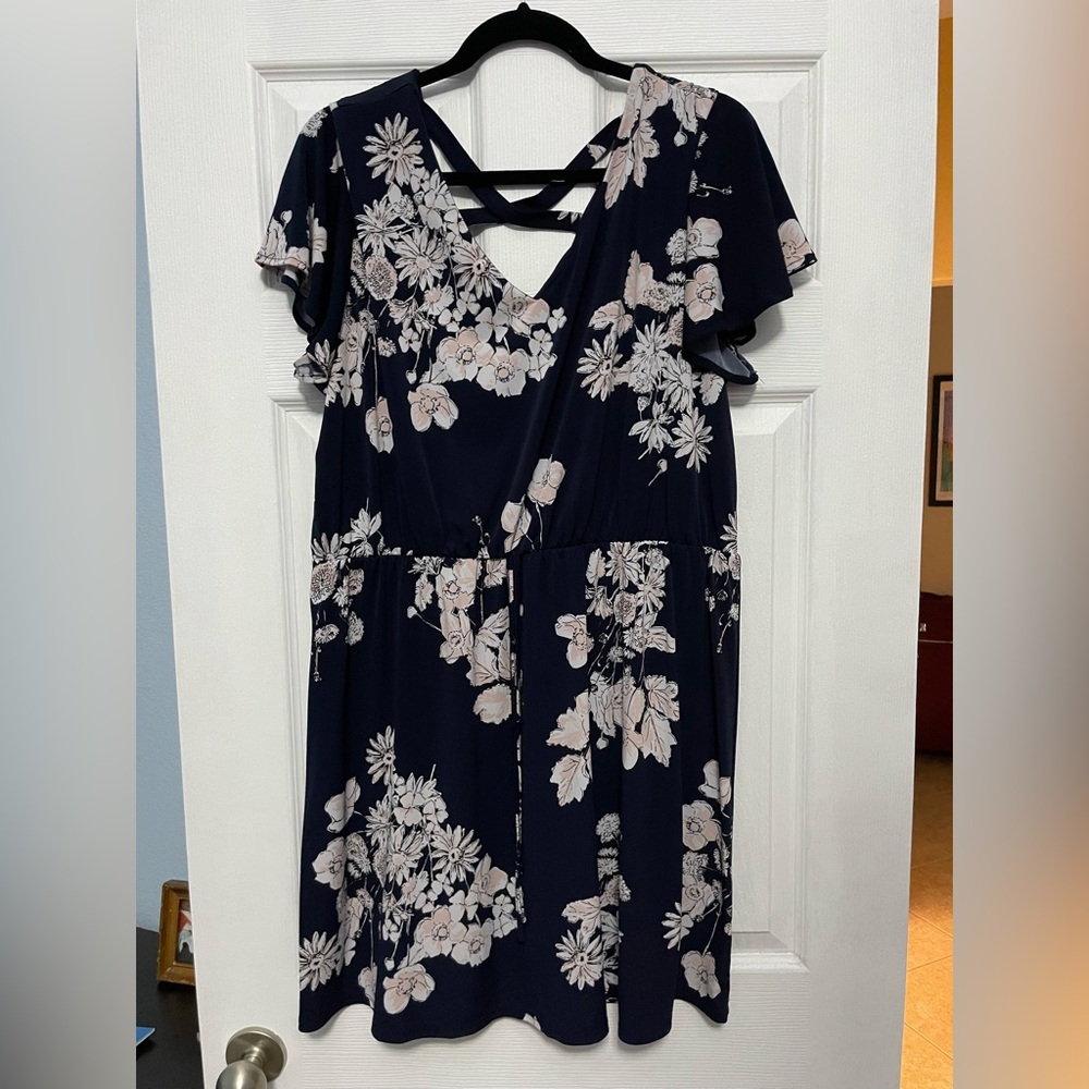 Maurices Navy and Pink Floral Backless Dress